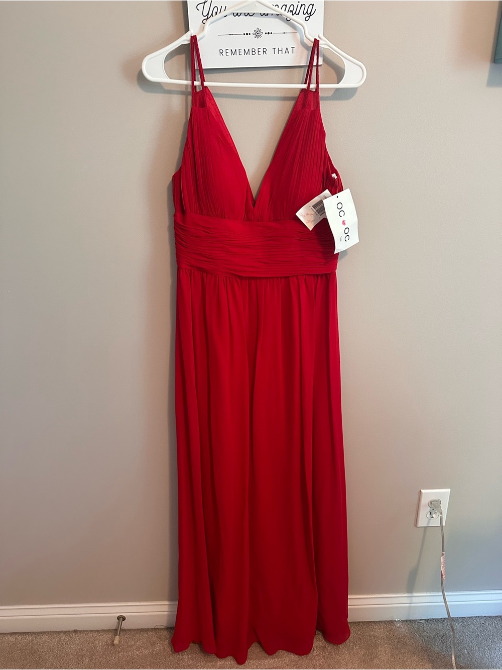 Elegant Red V-Neck Maxi Dress by Oleg Cassini